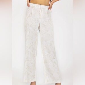 SoundStyle Linen Blend Wide Leg Pants Trousers Sand Palm Print Women’s 16